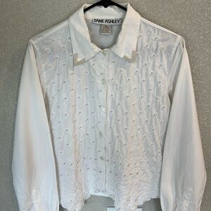 Jane Ashley Vintage Embroided Beaded Long Sleeve Button Down Size Small Shirt